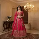 Rani Pink Raw Silk Zardozi Bridal Lehenga Choli Set