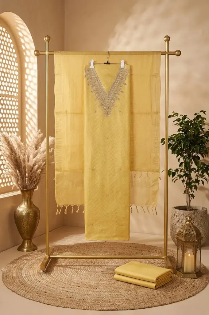 Sunshine Yellow Embroidered Unstitched Dress Material Suit Set