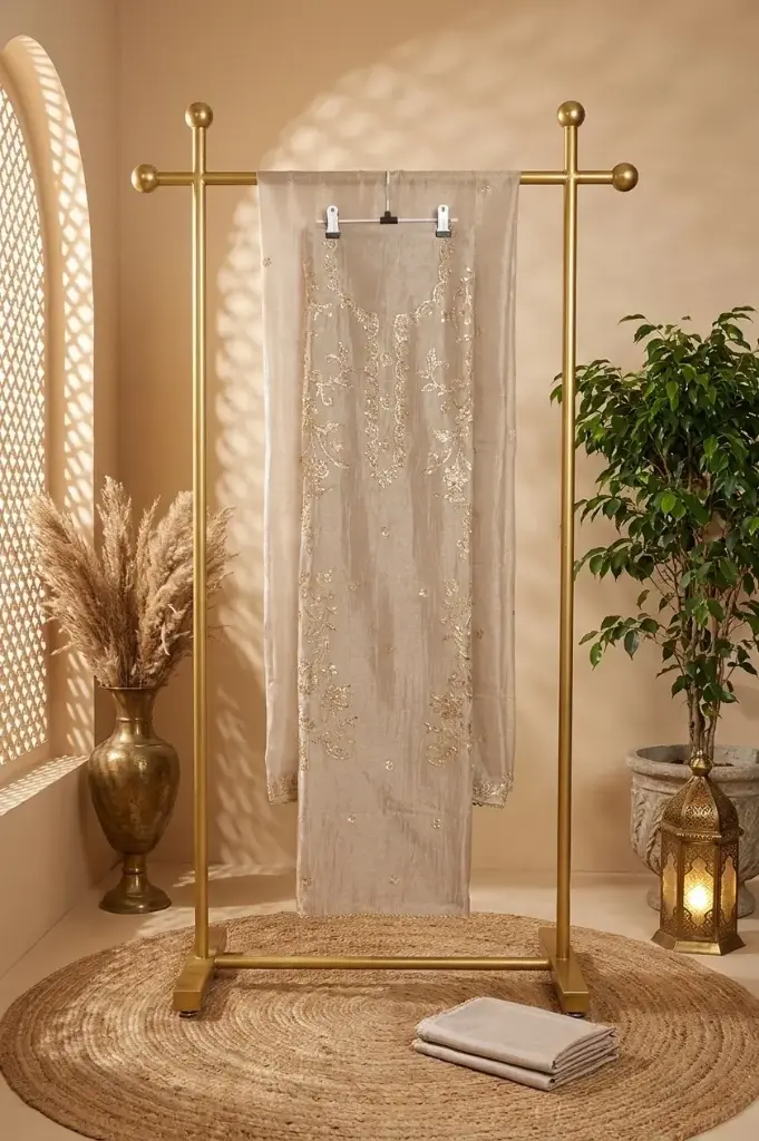 Champagne Beige Tissue Silk Embroidered Unstitched Suit Set
