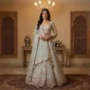 Powder Blue Embellished Net Lehenga Choli Set