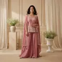 Dusty Rose Embroidered Peplum Top with Sharara Set