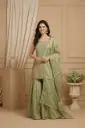 Sage Green Chanderi Silk Embellished Kurti Sharara Set