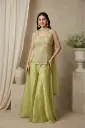 Lime Green Hand-Embroidered Kurti and Flared Palazzo Set