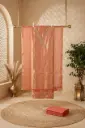 Coral Peach Banarasi Silk Unstitched Salwar Suit Set