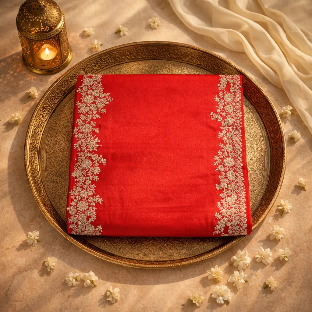 Elegant Red Embroidered Saree with Zari Work