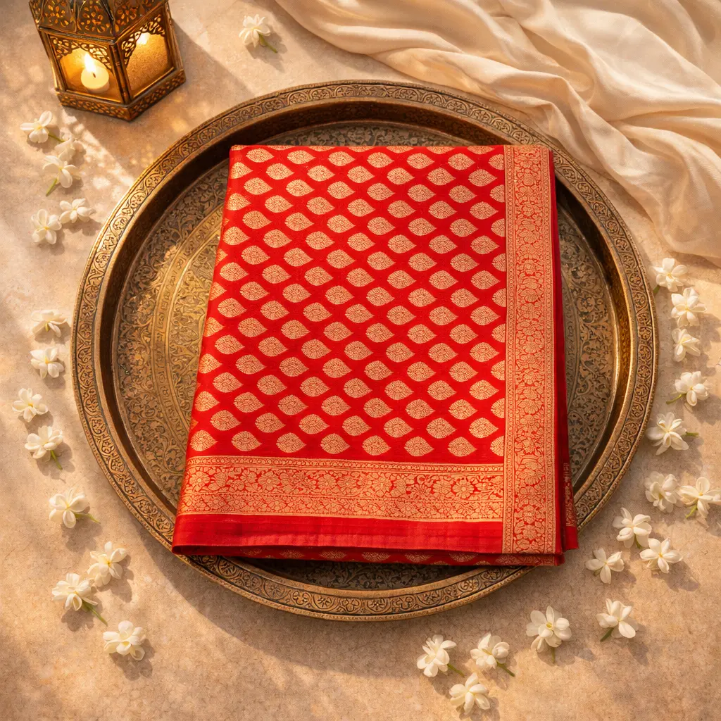 Luxurious Hand-Woven Red Saree