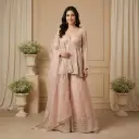 Blush Pink Embroidered Peplum Top with Flared Sharara Set