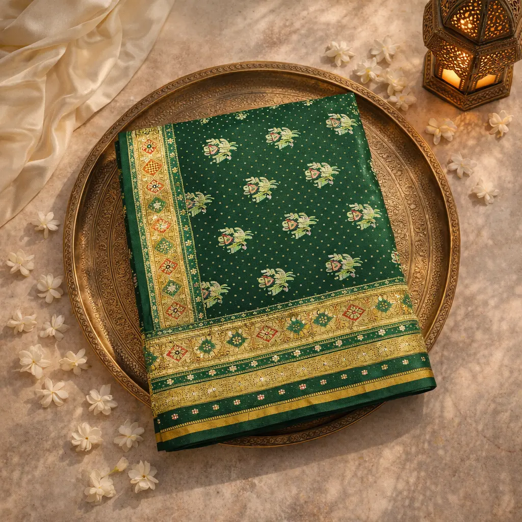 Elegant Green Silk Saree with Zari Embroidery