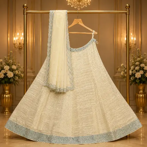[79718064HB31B7] Ivory Silver Sequin Lehenga Choli with Matching Dupatta