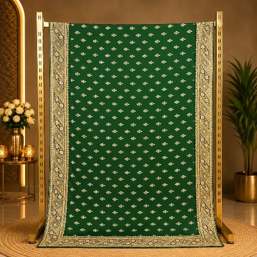 [73913001EE78E3] Women's Emerald Green Designer Saree with Buti Work and Ornate Border