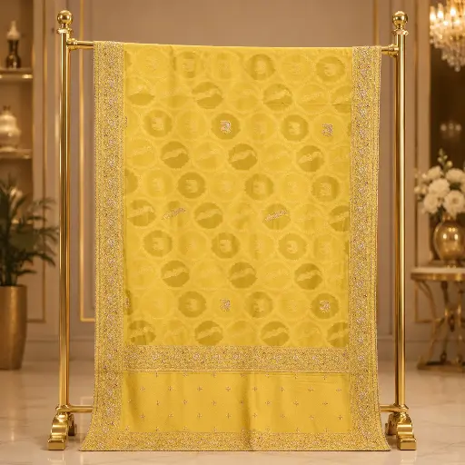 [20217001ZH33A8] Yellow Floral Motif Saree with Elegant Border Detailing for Festive Party and Ethnic Wear