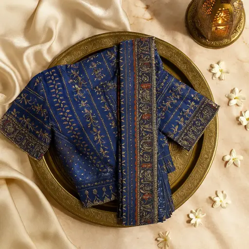 [35017027FP74E0] Elegant Navy Blue Designer Saree with Traditional Intricate Print