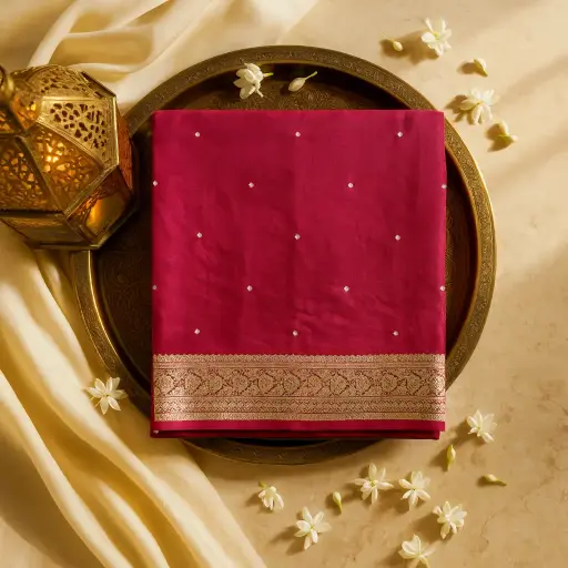 [35017046FP55E0] Exquisite Red Organza Saree with Intricate Floral Embroidered Blouse