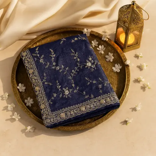 [42317001FM24E0] Elegant Royal Blue Embellished Designer Saree with Floral Embroidery