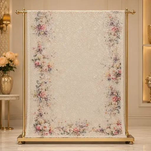[42317001FM28E0] Ivory Floral Embroidered Saree with Pastel Rose Border