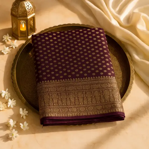 [01617001HJ09B7] Elegant Deep Purple Embellished Designer Saree with Zari Border