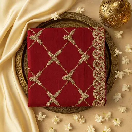 [01613001HJ30B7] Elegant Maroon Designer Saree with Intricate Gota Patti Work